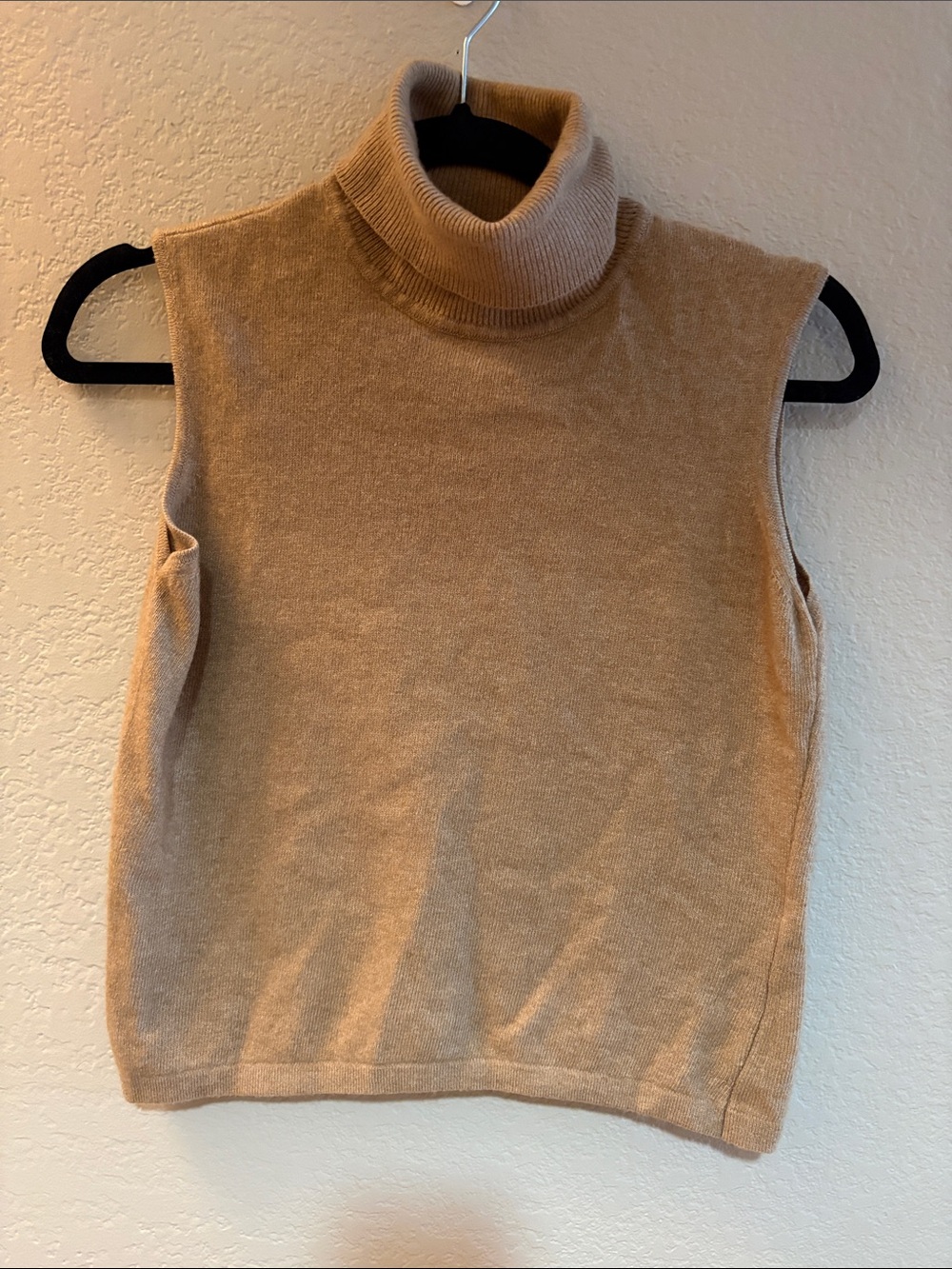 Talbots Sleeveless Turtleneck Sweater Shell - Camel - Merino Wool/Cashmere Blend